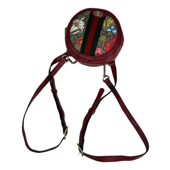 Gucci Red Ophidia Supreme GG Canvas Floral Round Chain Strap Mini Backpack - Picture 4 of 13